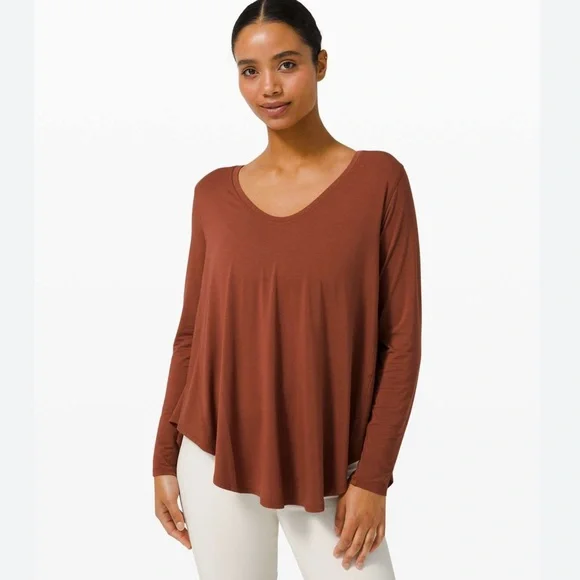 lululemon athletica Up For Down Time Long Sleeve Top size 8 Terracotta - Picture 2 of 5